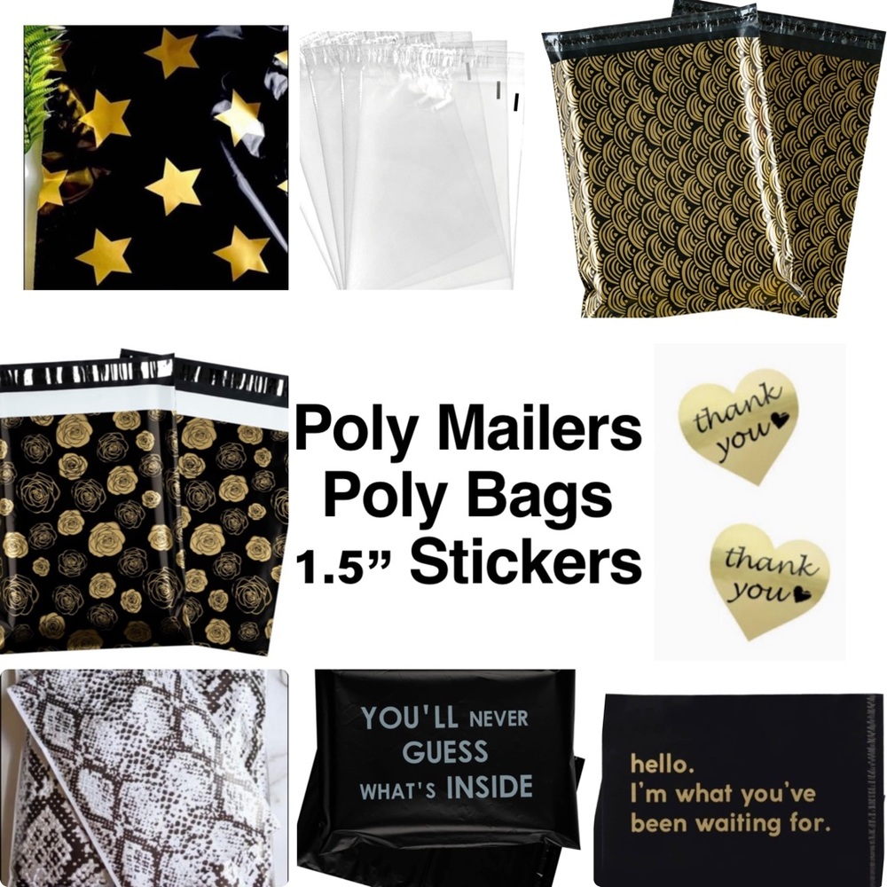 300 pc - 10x13 Poly Mailers, Poly Bags, 1.5” Thank You stickers